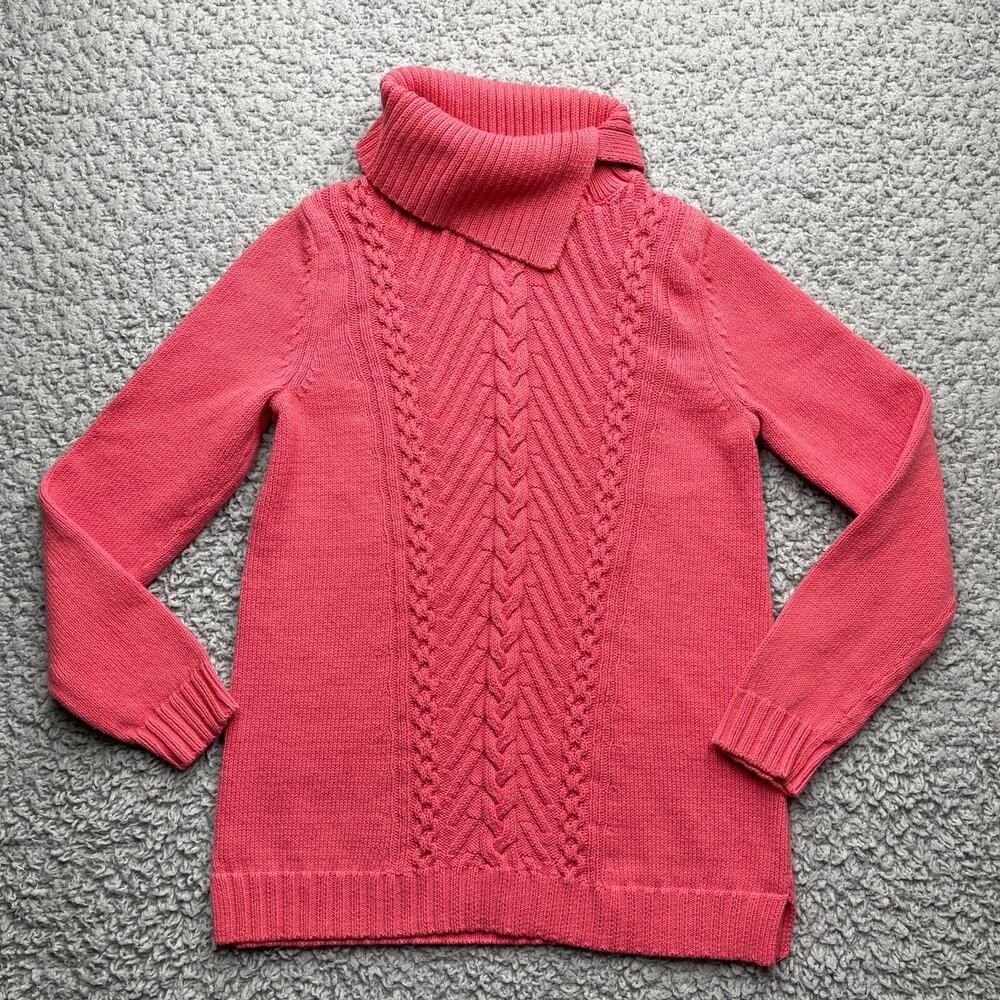 Talbots Cable Knit Sweater Womens XS Pink Turtle Neck Long Sleeve